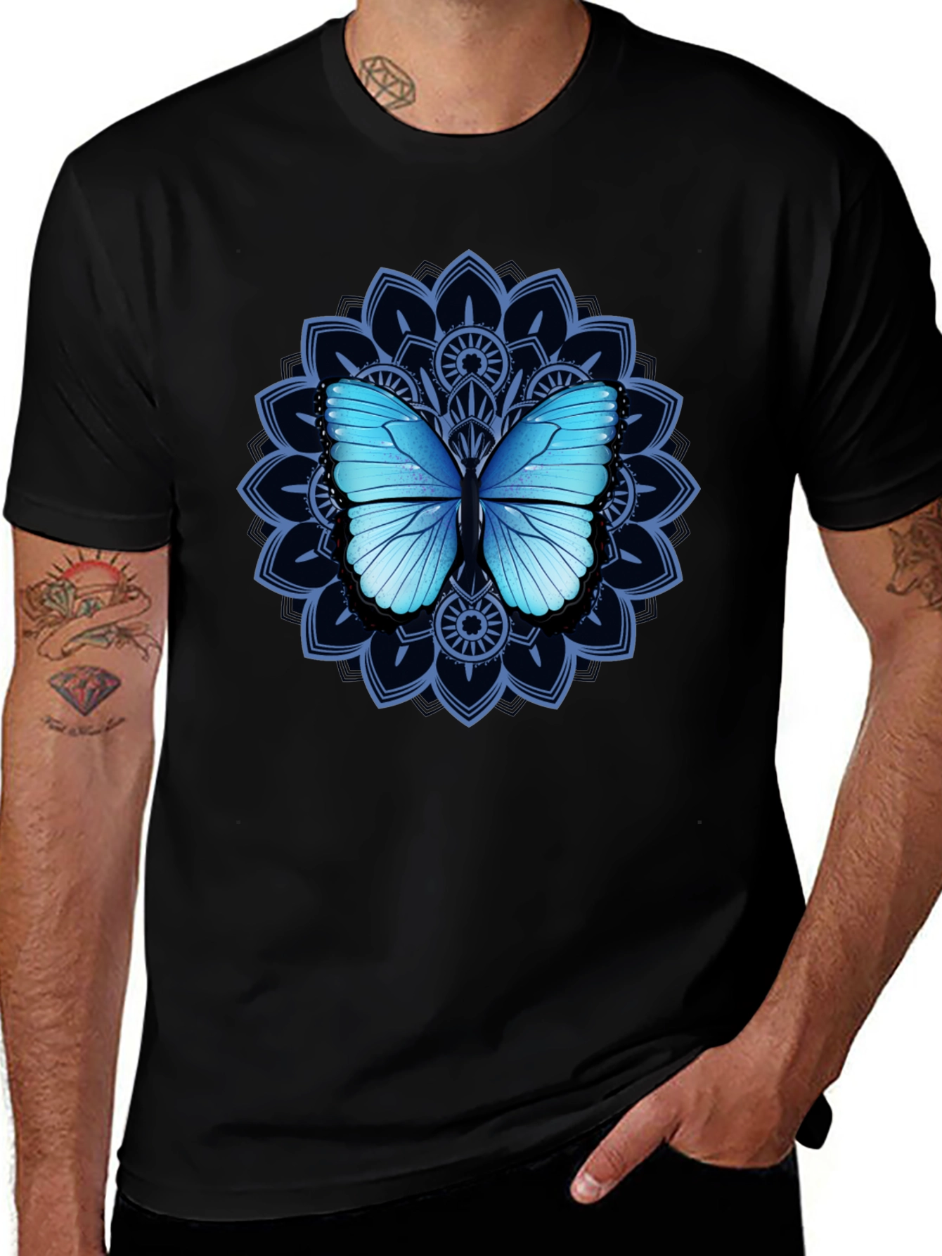 Butterfly Mandala Graphic Tee - Elegant Design