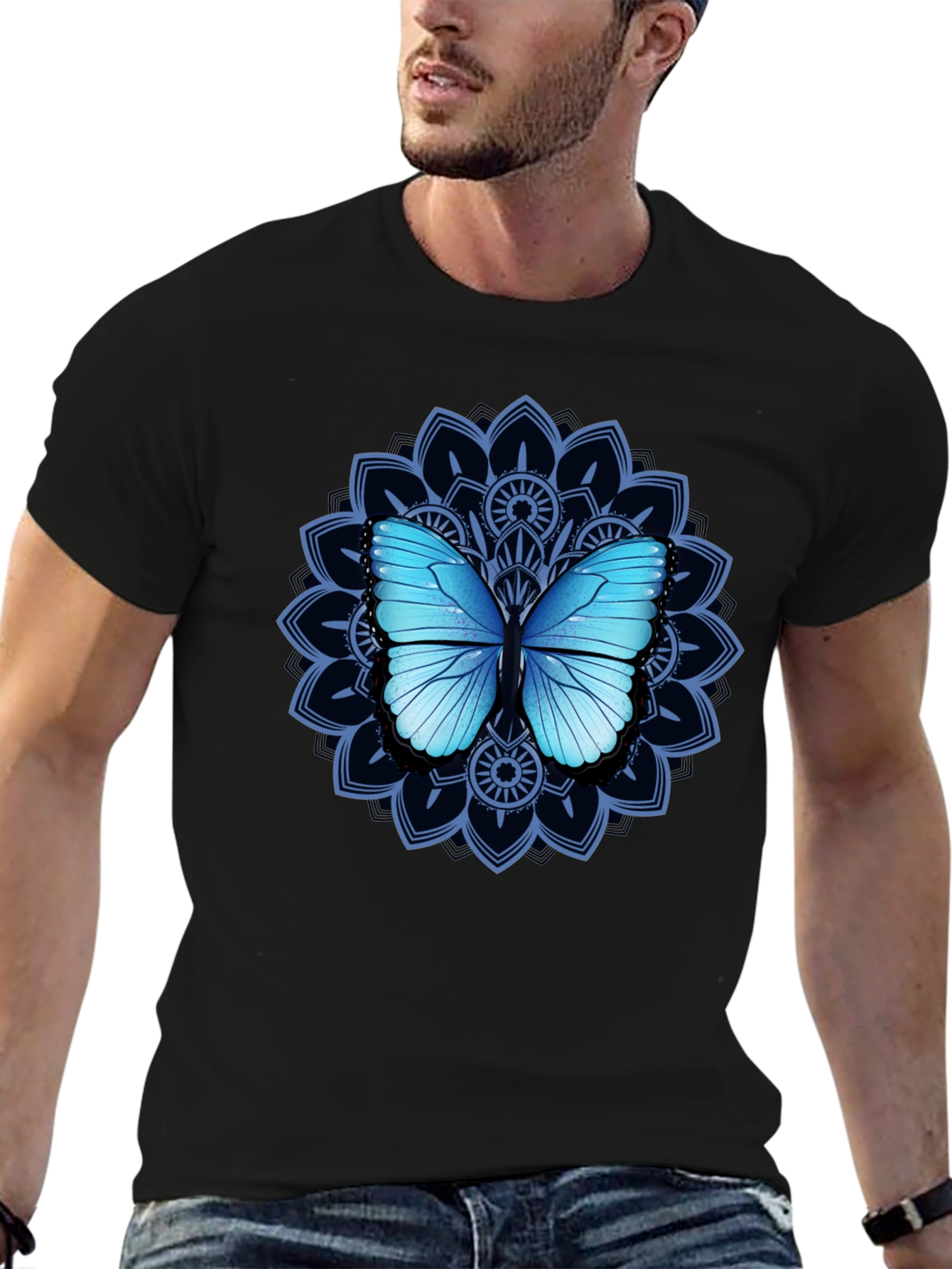 Butterfly Mandala Graphic Tee - Elegant Design