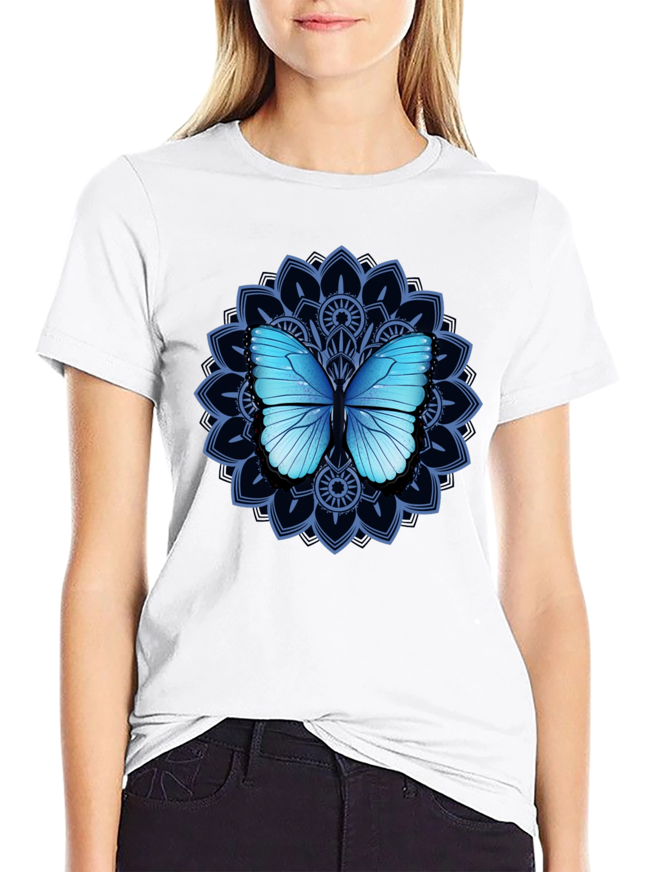 Butterfly Mandala Graphic Tee - Elegant Design
