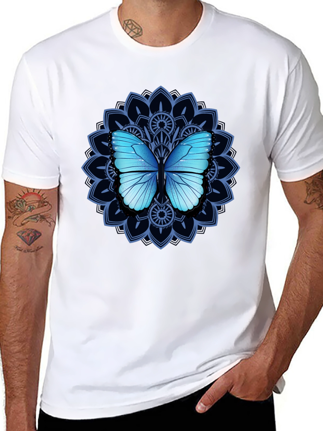 Butterfly Mandala Graphic Tee - Elegant Design