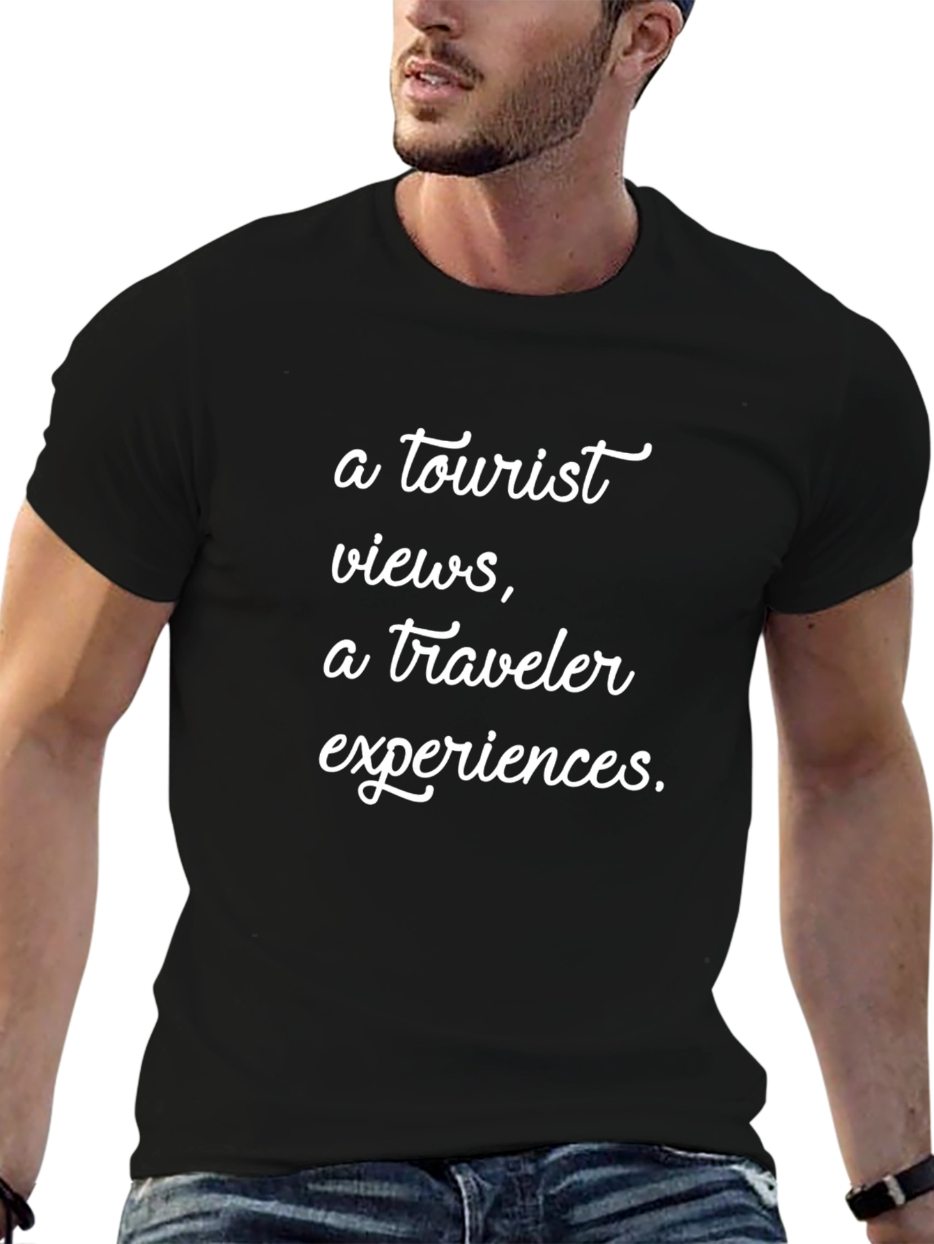 Tourist vs Traveler Slogan Graphic Tee - Black