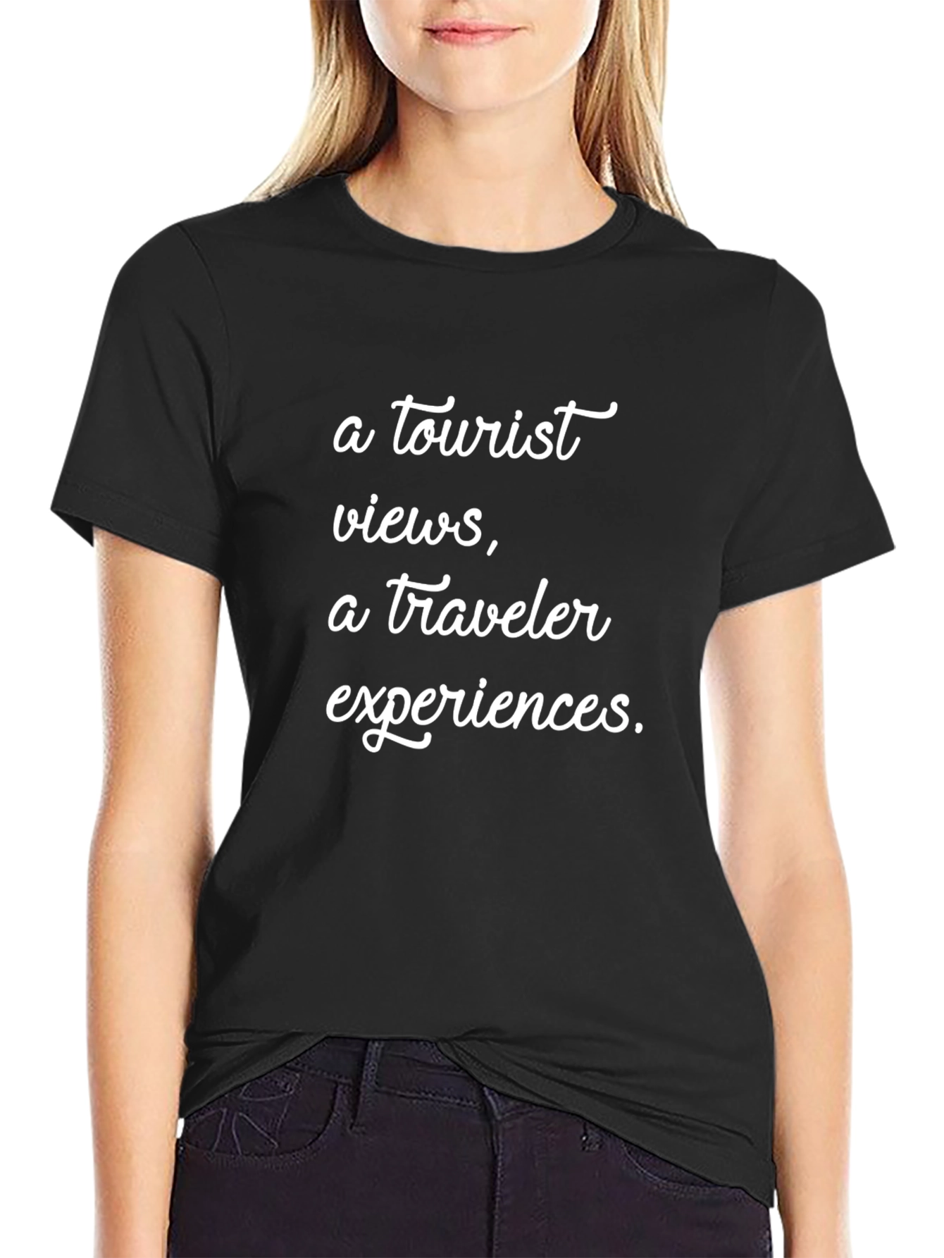 Tourist vs Traveler Slogan Graphic Tee - Black