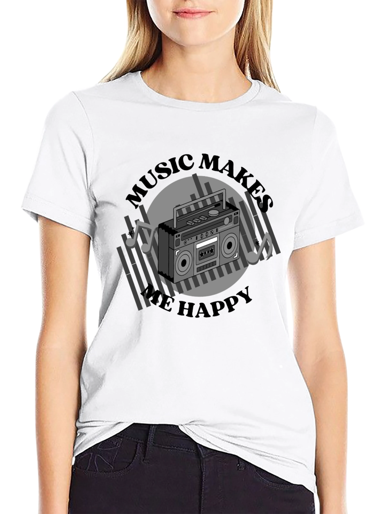 Music Makes Me Happy Black Graphic Tee