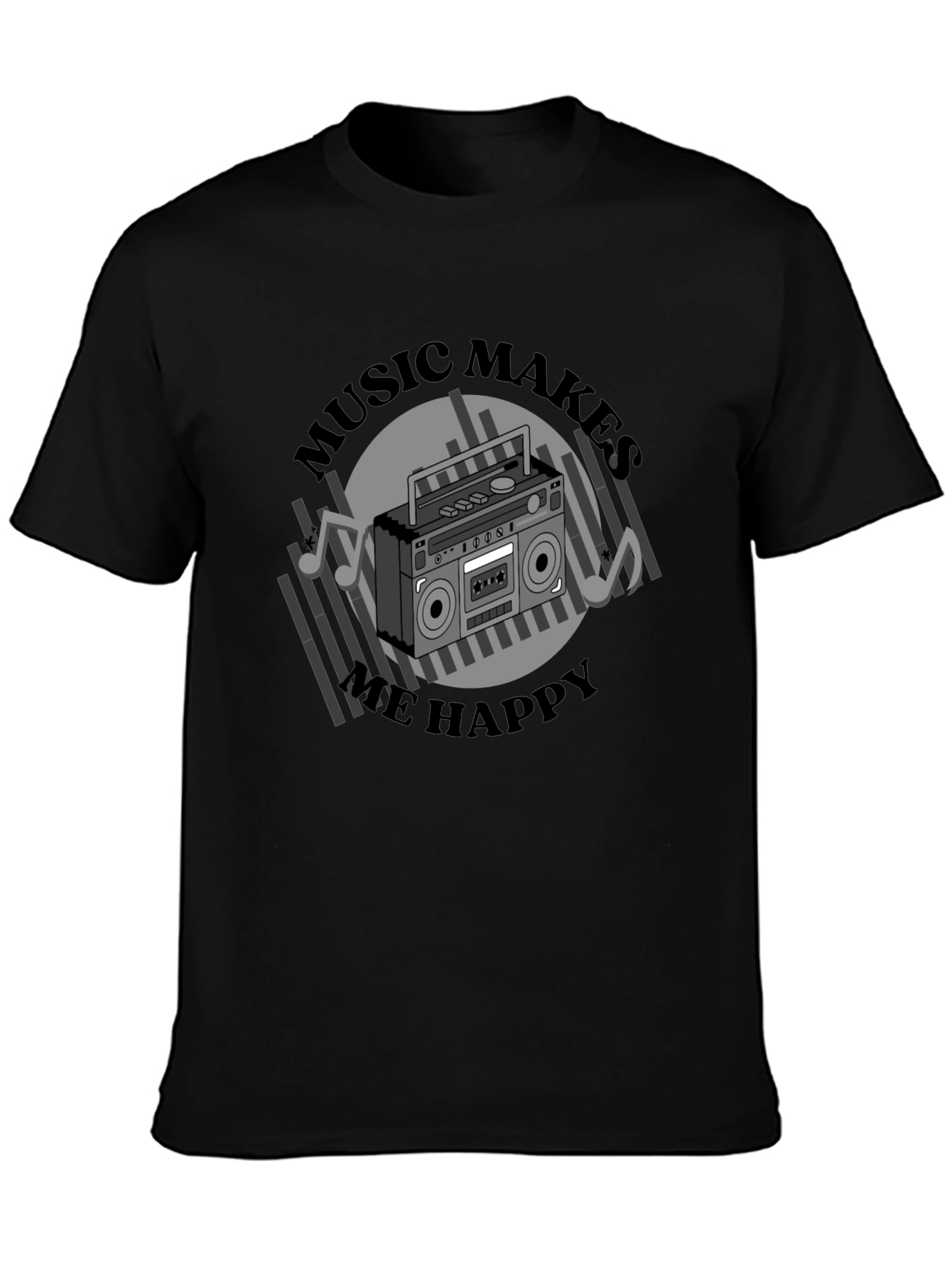 Music Makes Me Happy Black Graphic Tee