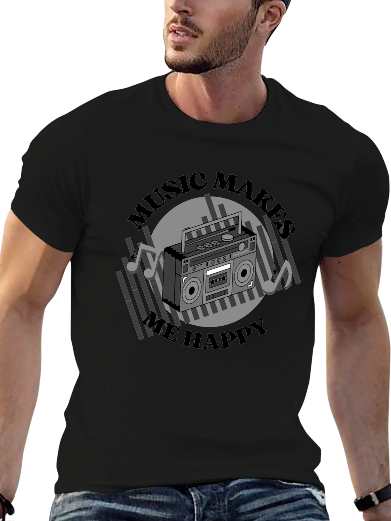 Music Makes Me Happy Black Graphic Tee