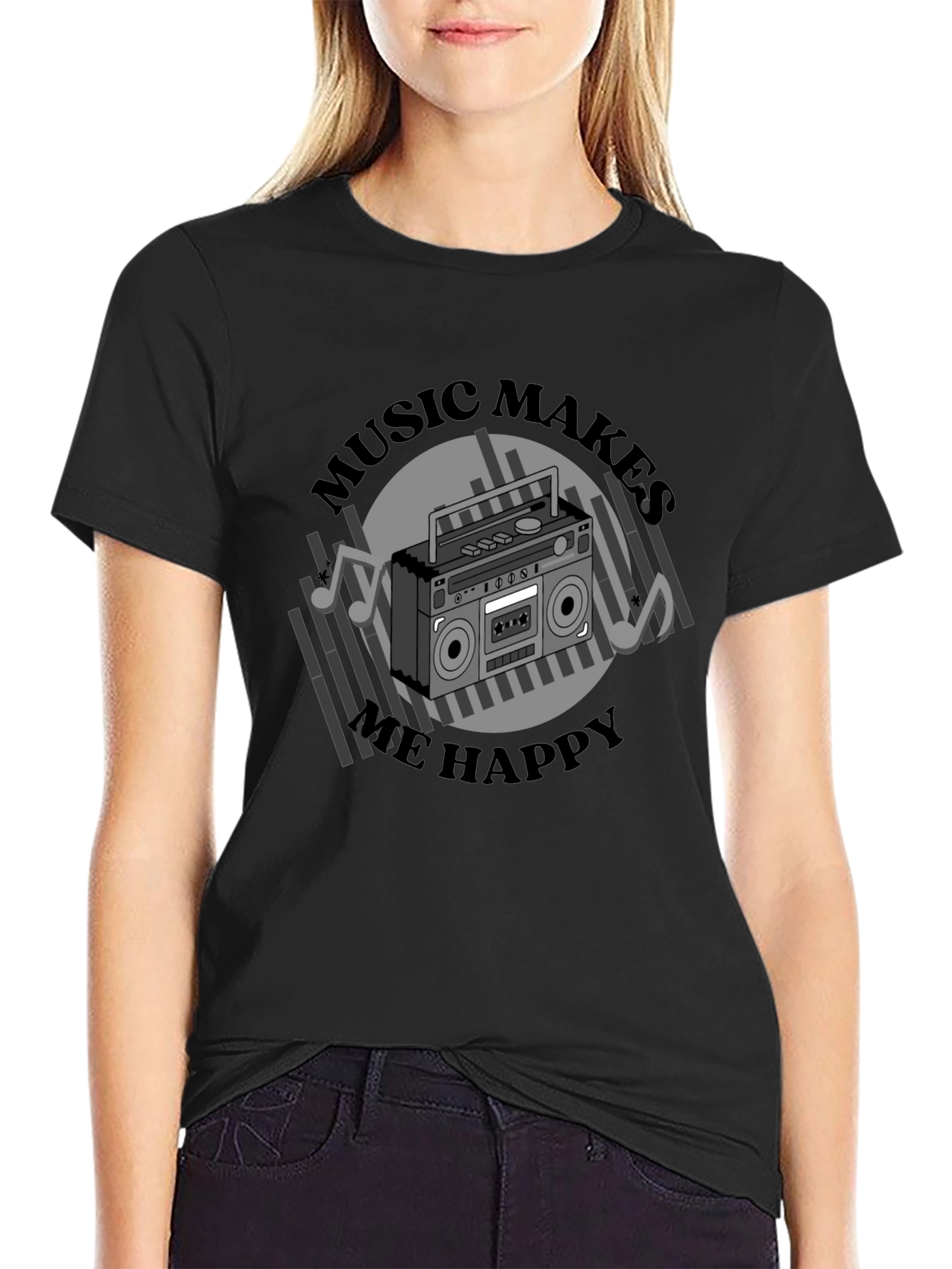 Music Makes Me Happy Black Graphic Tee