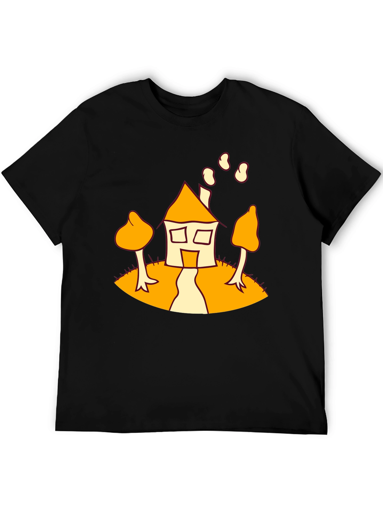 Cartoon House Print Black T-Shirt