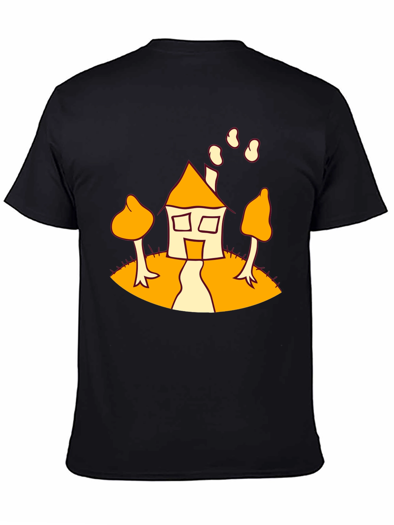 Cartoon House Print Black T-Shirt