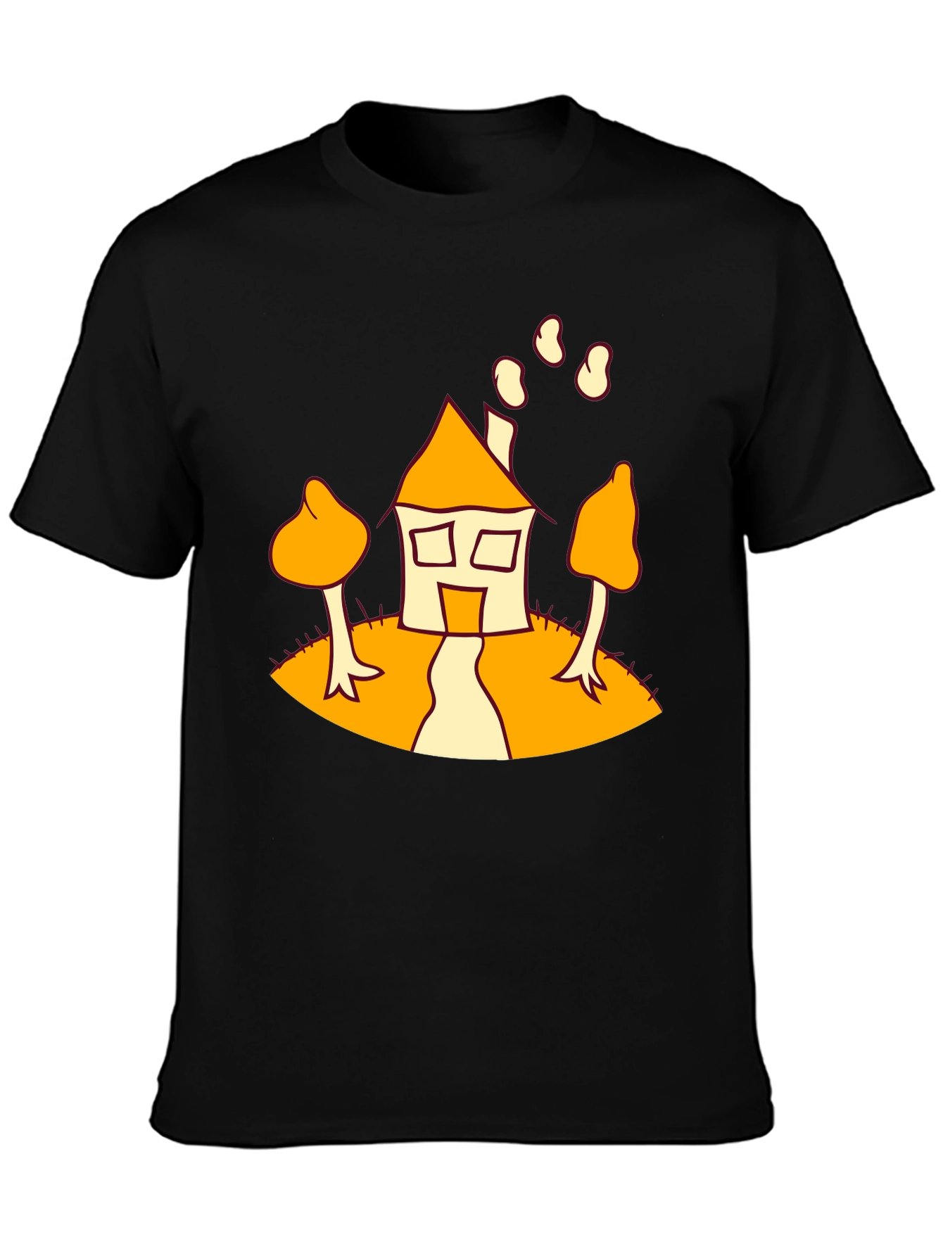 Cartoon House Print Black T-Shirt