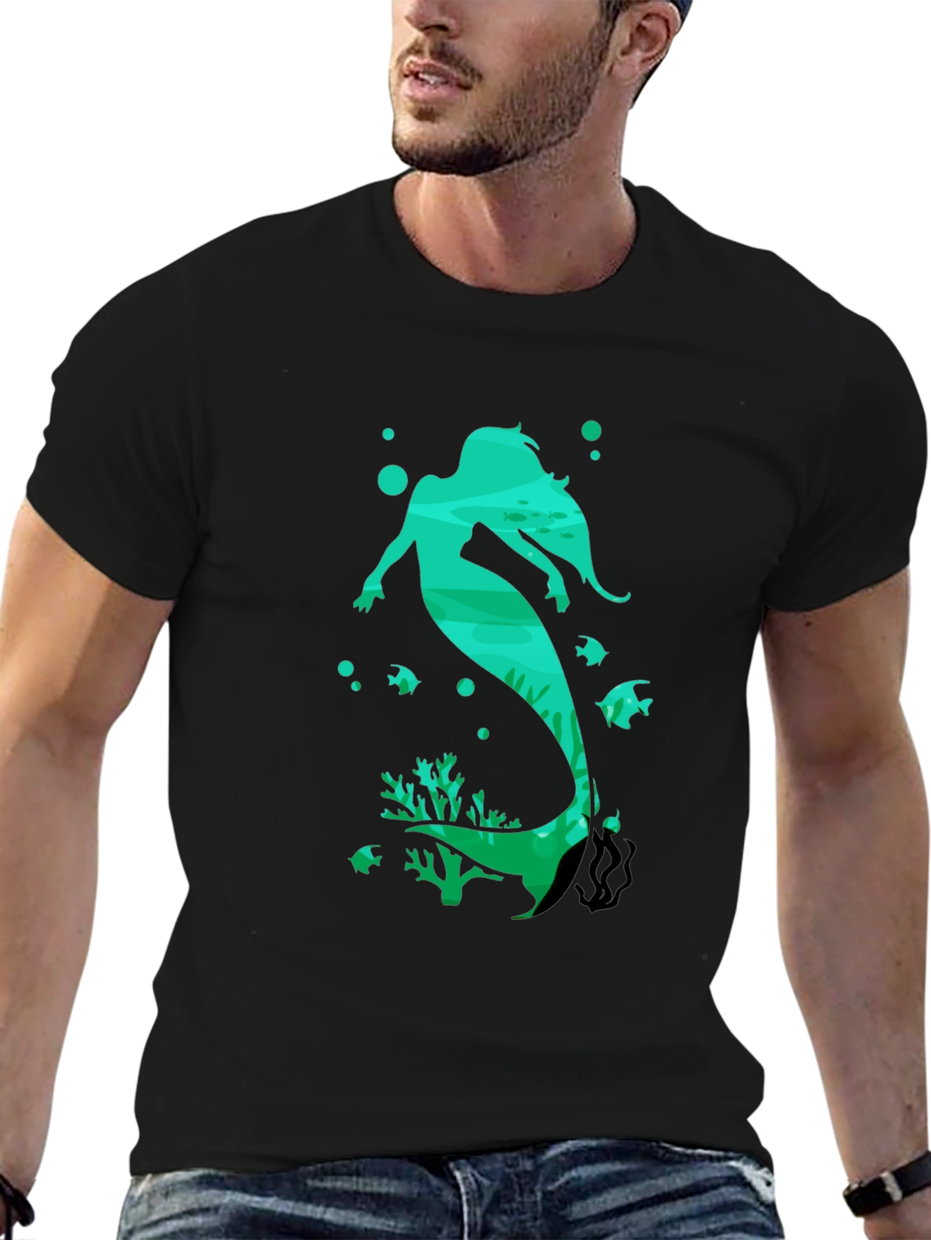 Mermaid Graphic T-Shirt - Black Cotton Tee