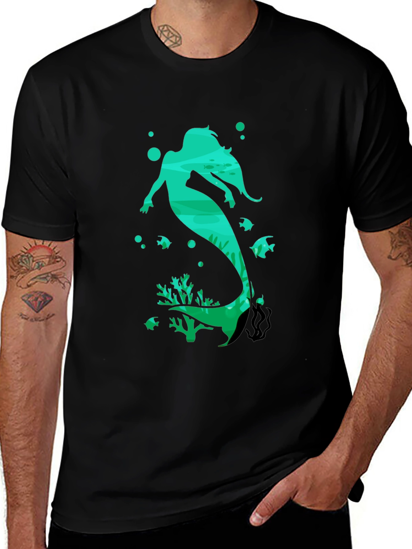 Mermaid Graphic T-Shirt - Black Cotton Tee