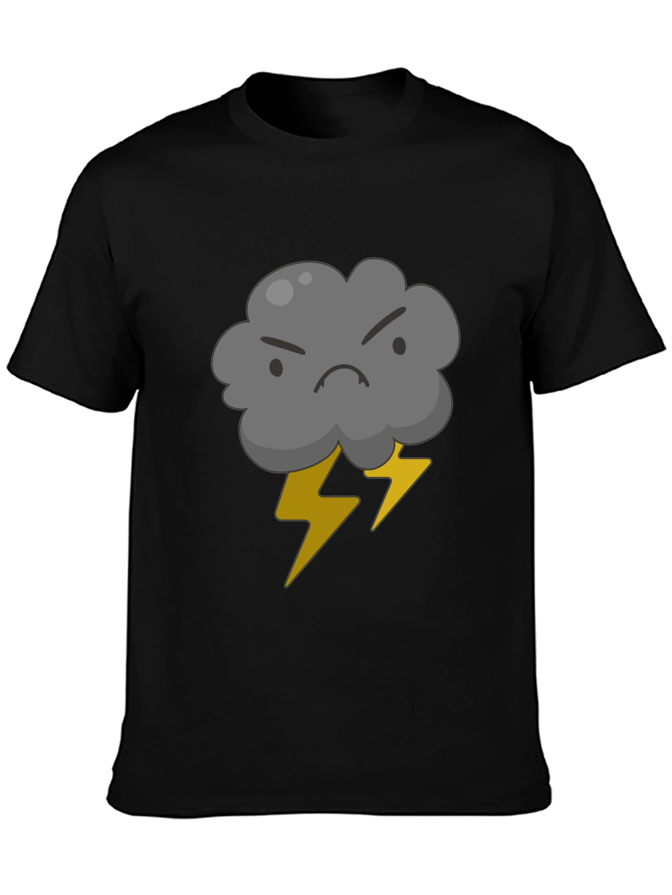 Angry Cloud and Lightning Bolt Black T-Shirt