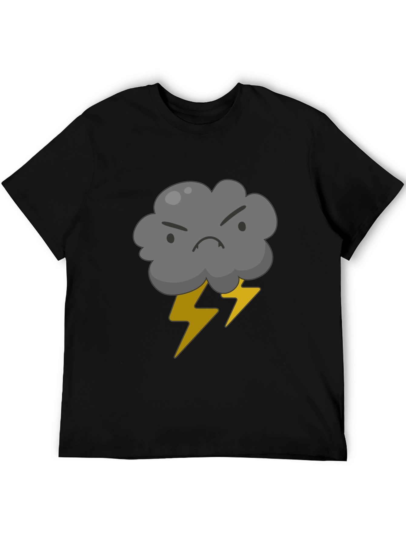 Angry Cloud and Lightning Bolt Black T-Shirt