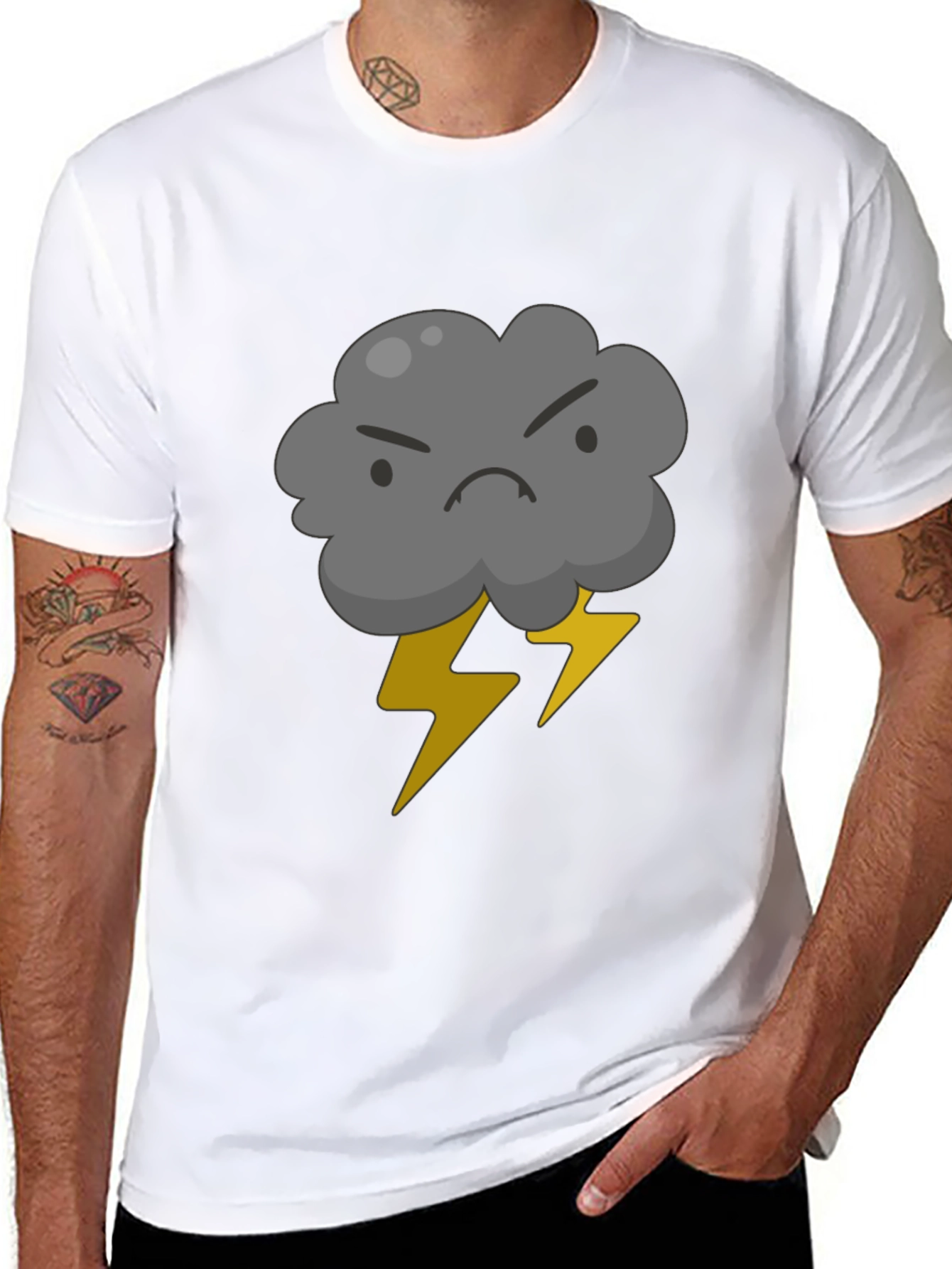Angry Cloud and Lightning Bolt Black T-Shirt