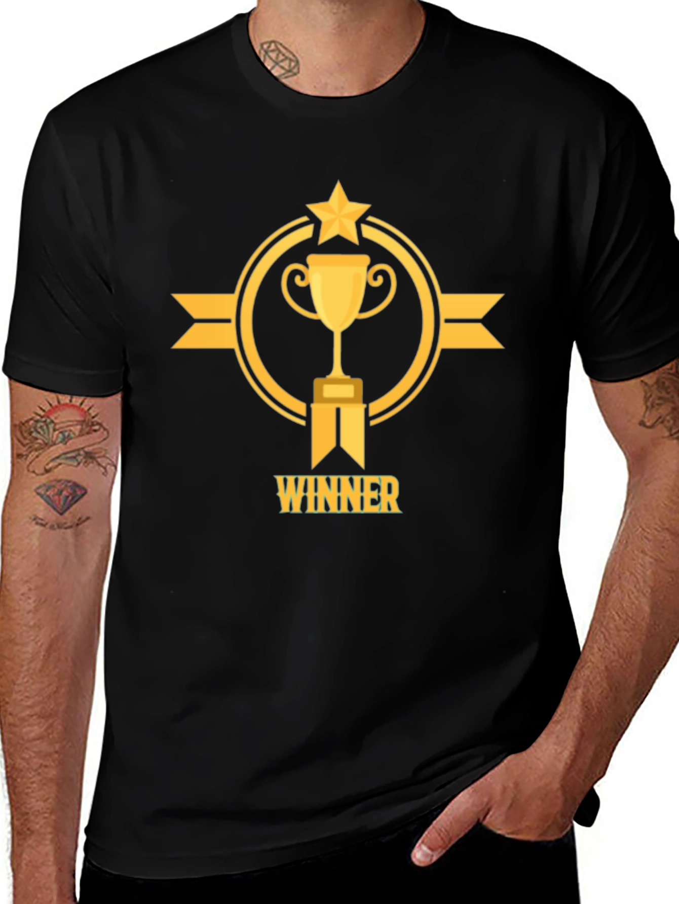 Winner Trophy Graphic Tee - Black Cotton T-Shirt