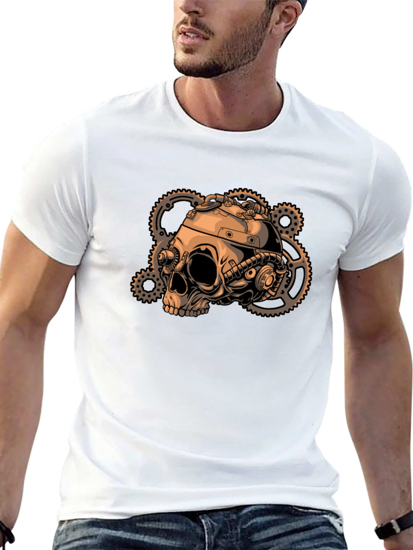 Steampunk Skull & Gears Graphic T-Shirt