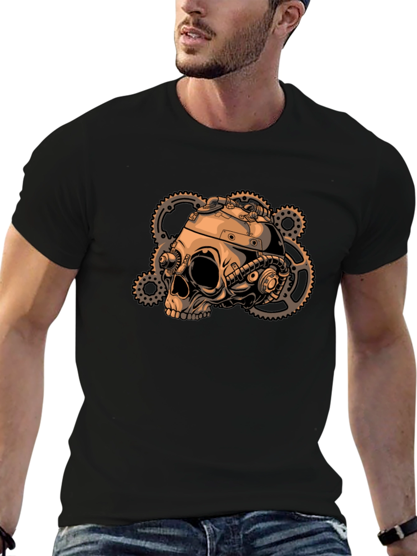 Steampunk Skull & Gears Graphic T-Shirt