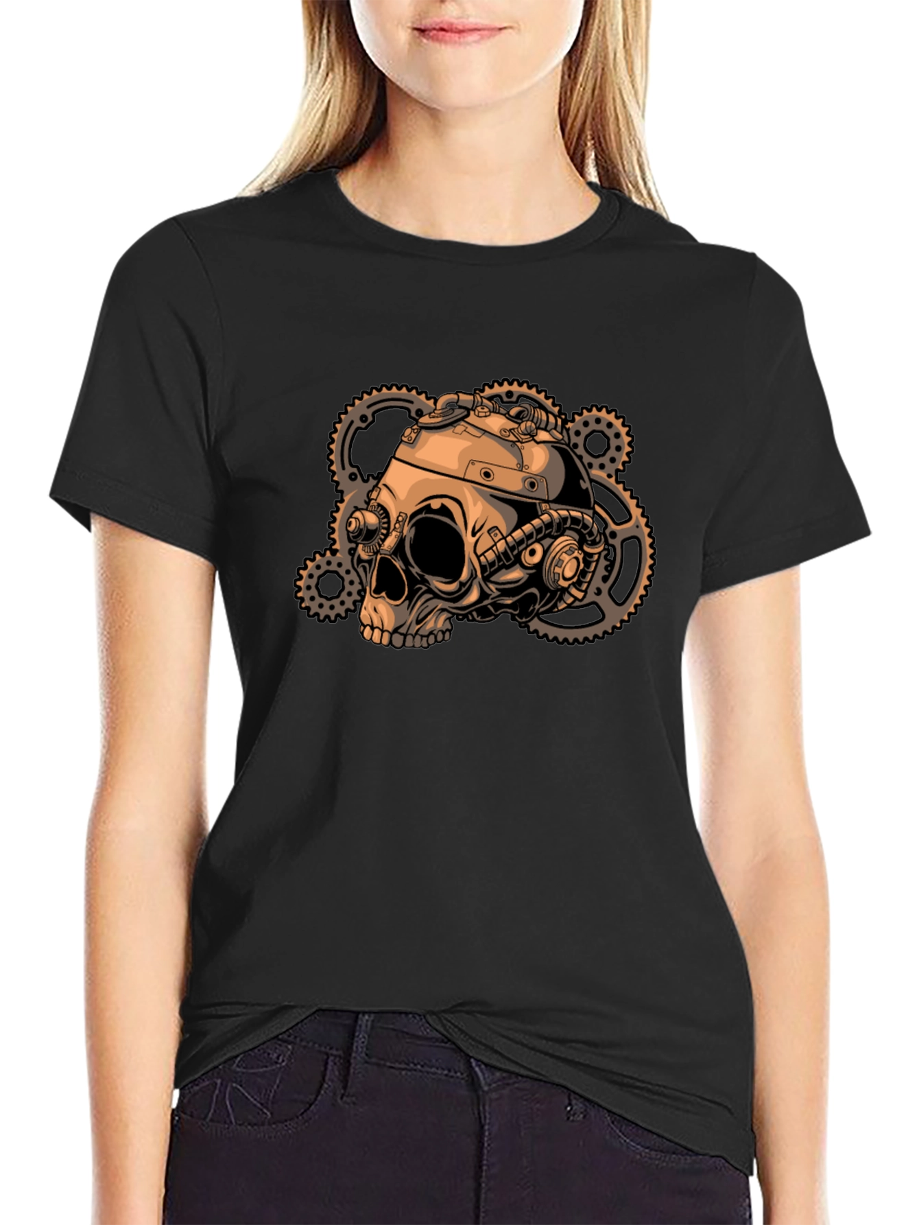 Steampunk Skull & Gears Graphic T-Shirt
