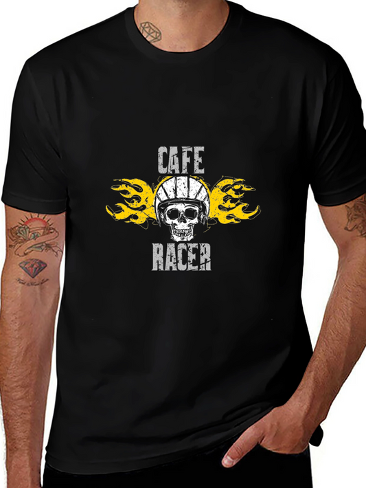 Cafe Racer Skull Graphic Black T-Shirt