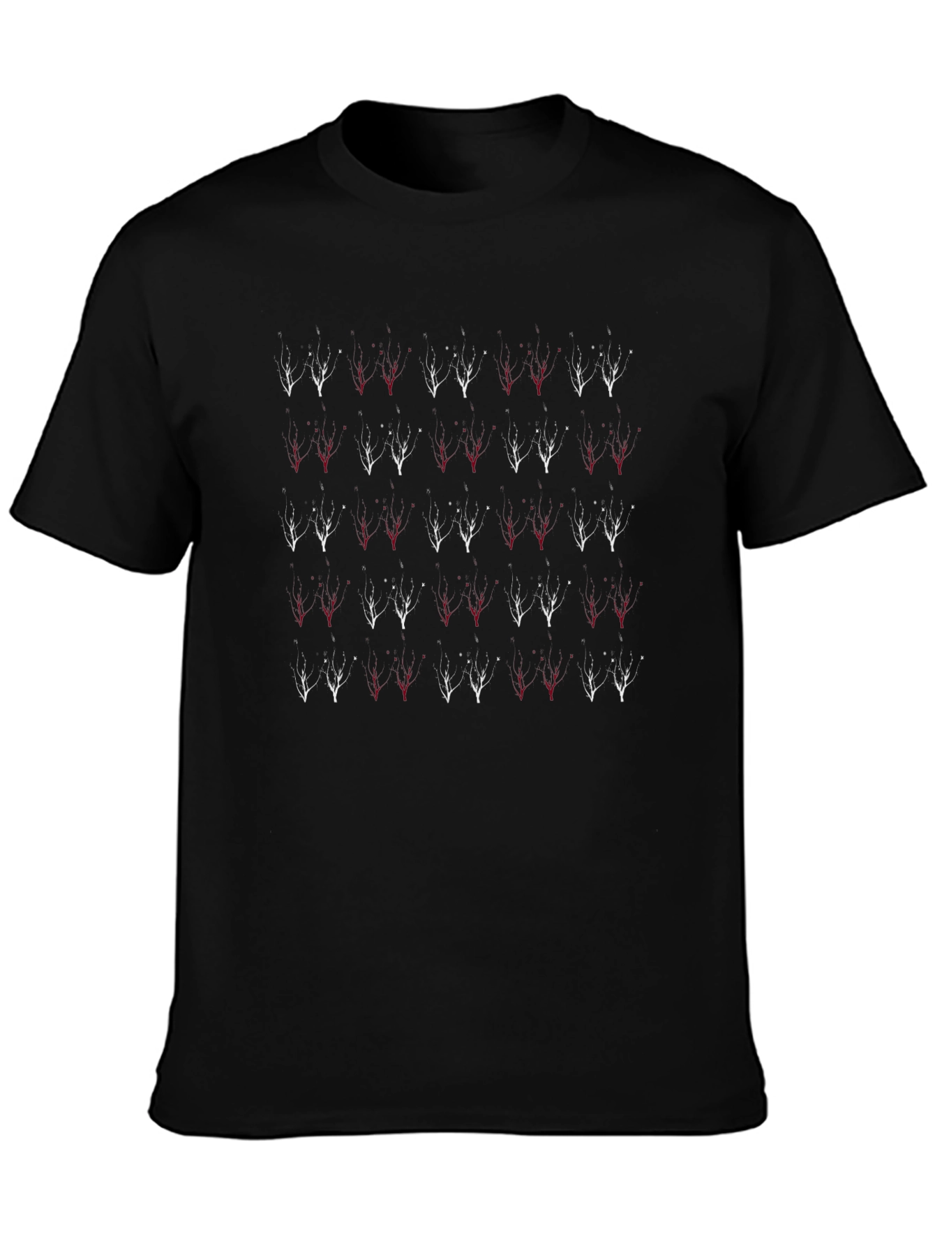 Abstract Tree Pattern Black Crew Neck Tee