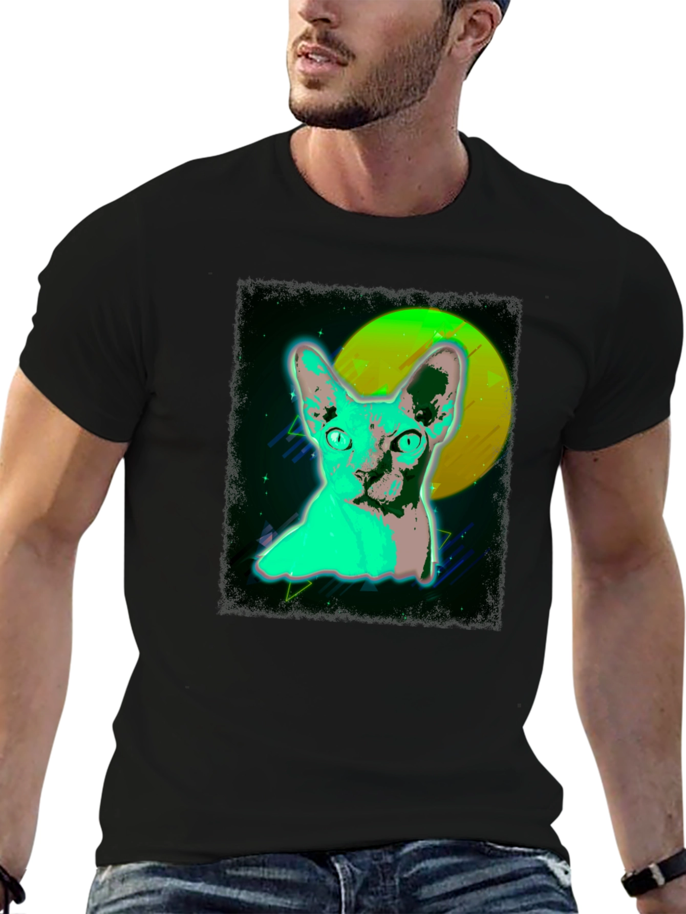 Retro Cat Graphic T-Shirt - Cool 80s Style Tee