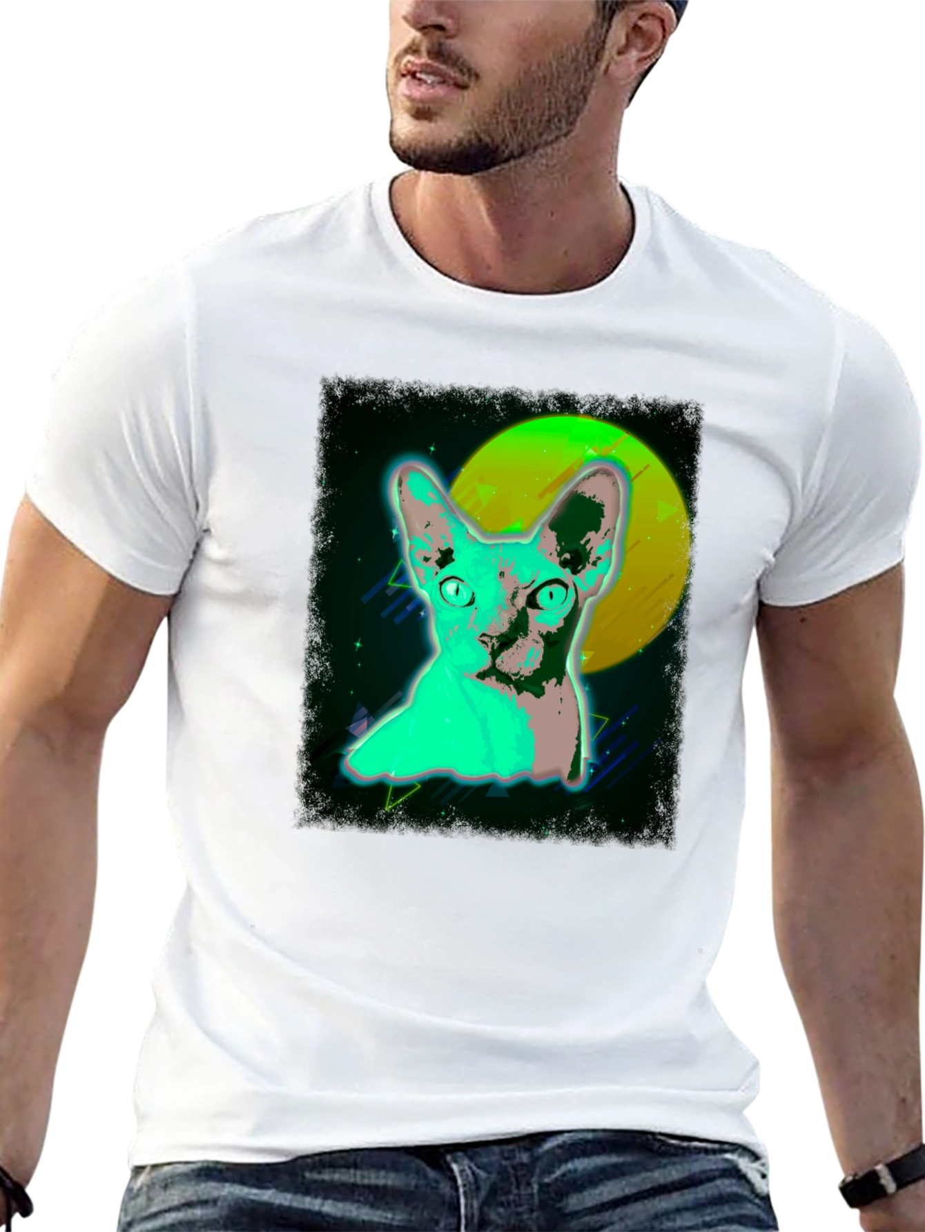 Retro Cat Graphic T-Shirt - Cool 80s Style Tee
