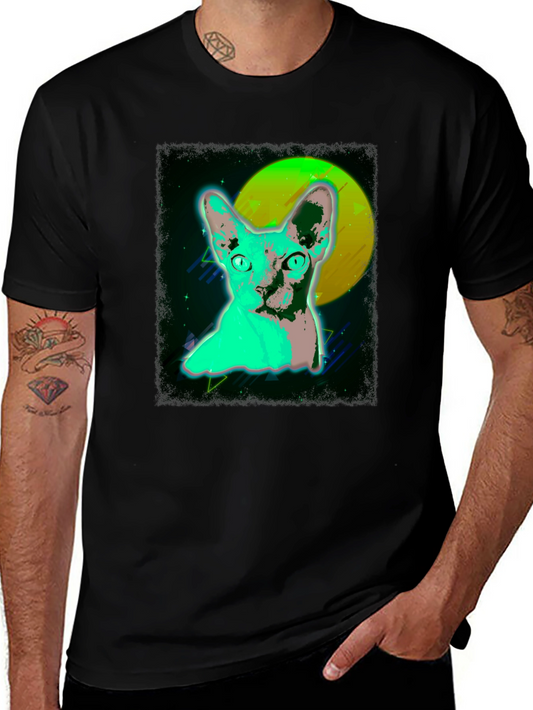 Retro Cat Graphic T-Shirt - Cool 80s Style Tee