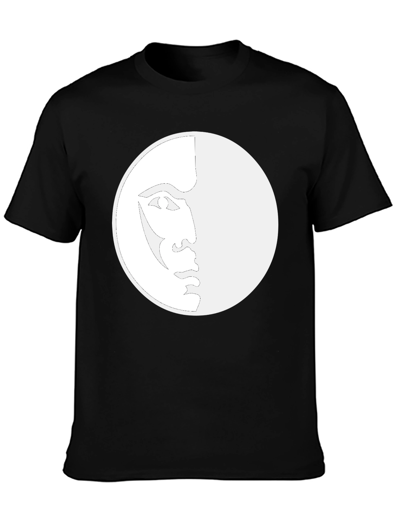 Unique Moon Face Graphic Black T-Shirt