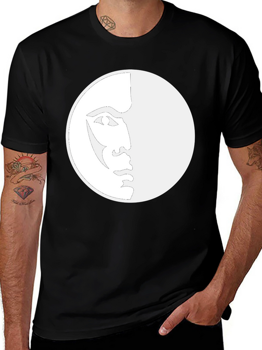 Unique Moon Face Graphic Black T-Shirt