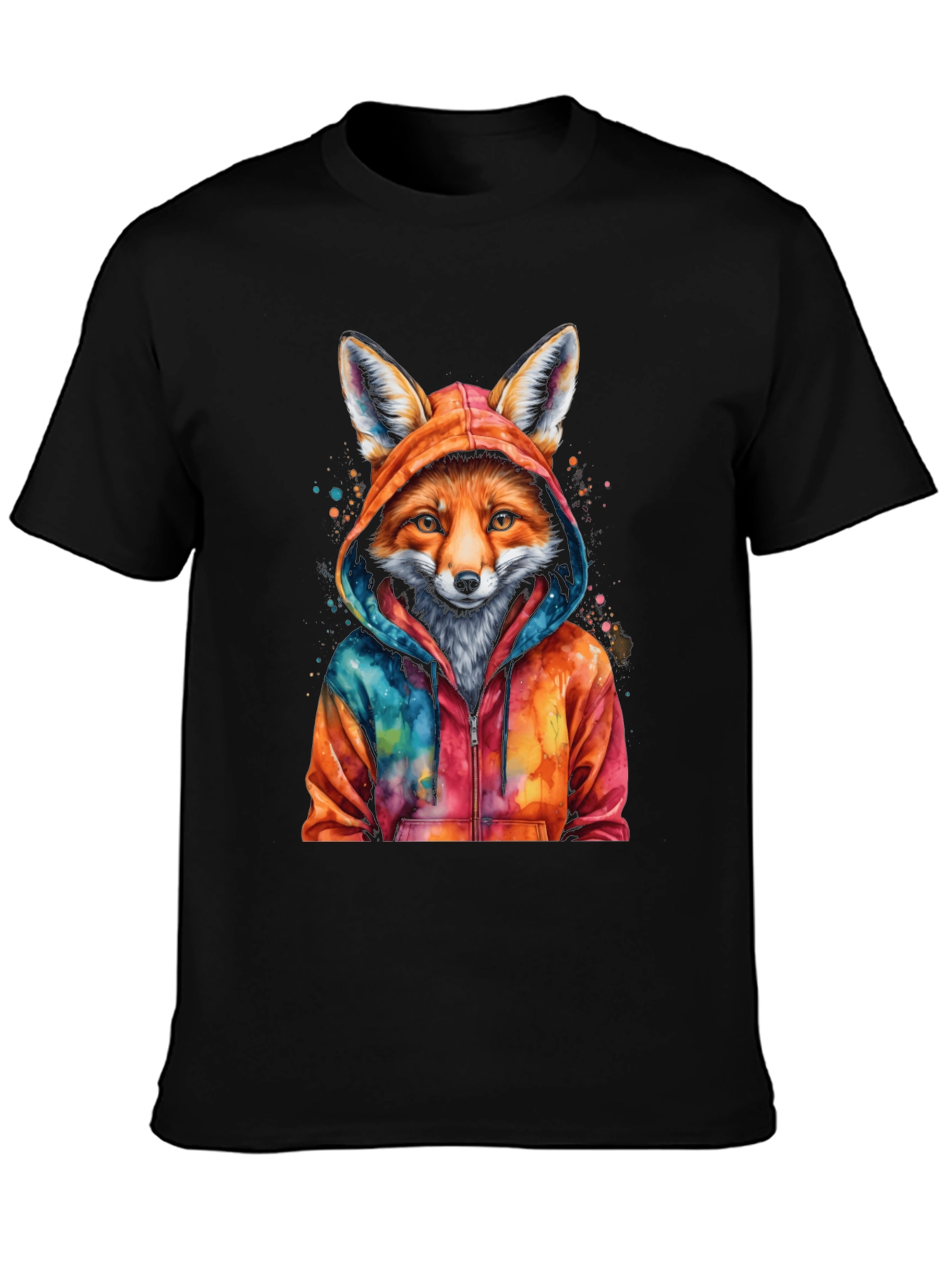 Fox in Hoodie Graphic Tee - Mens Black T-Shirt