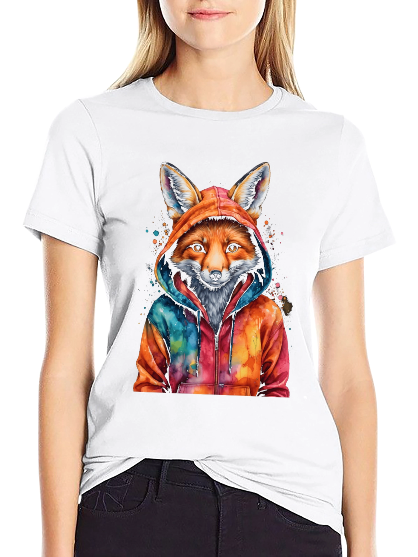 Fox in Hoodie Graphic Tee - Mens Black T-Shirt