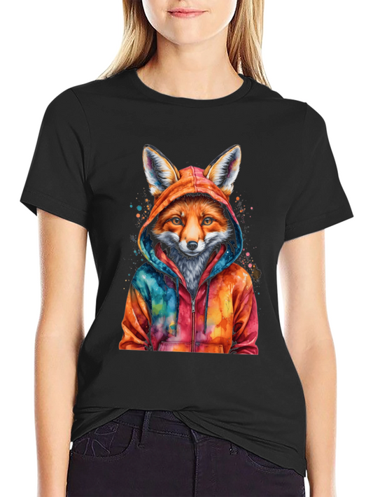 Fox in Hoodie Graphic Tee - Mens Black T-Shirt