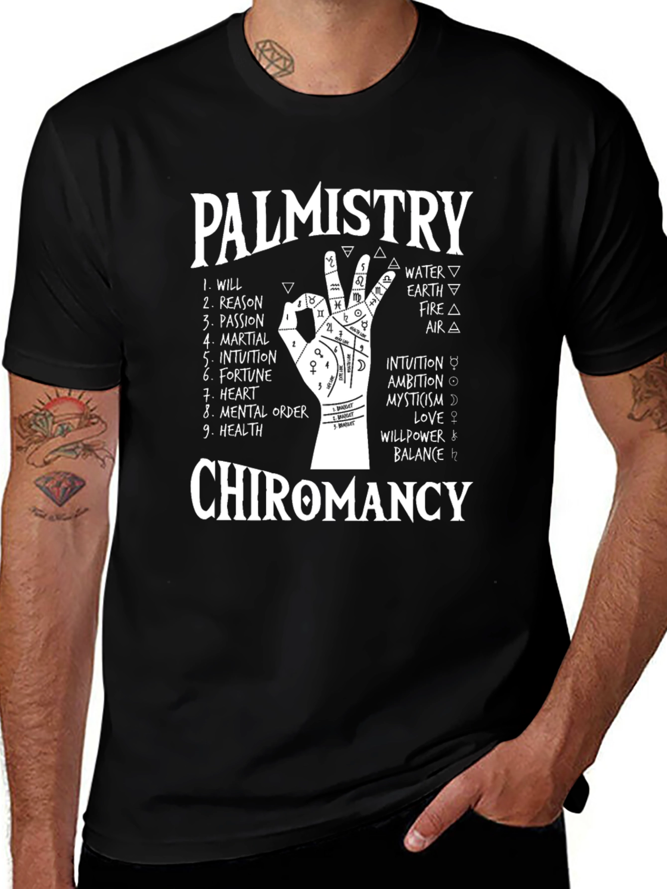 Palmistry Chiromancy Black Graphic T-Shirt