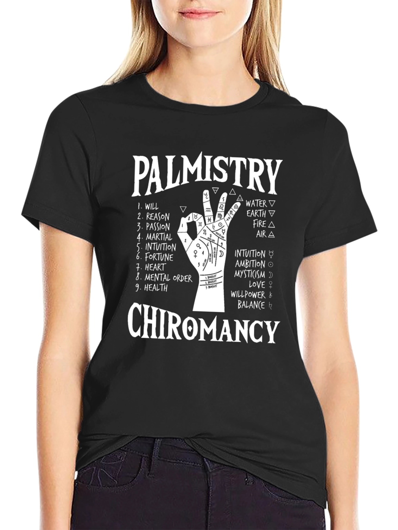 Palmistry Chiromancy Black Graphic T-Shirt