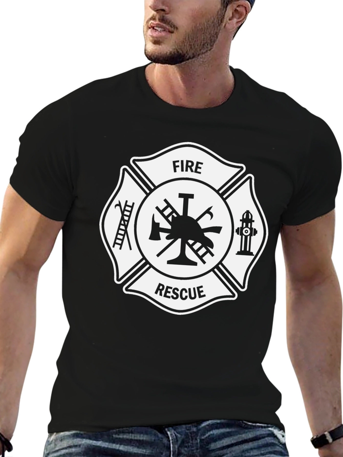 Fire Rescue Maltese Cross Graphic Tee - Black