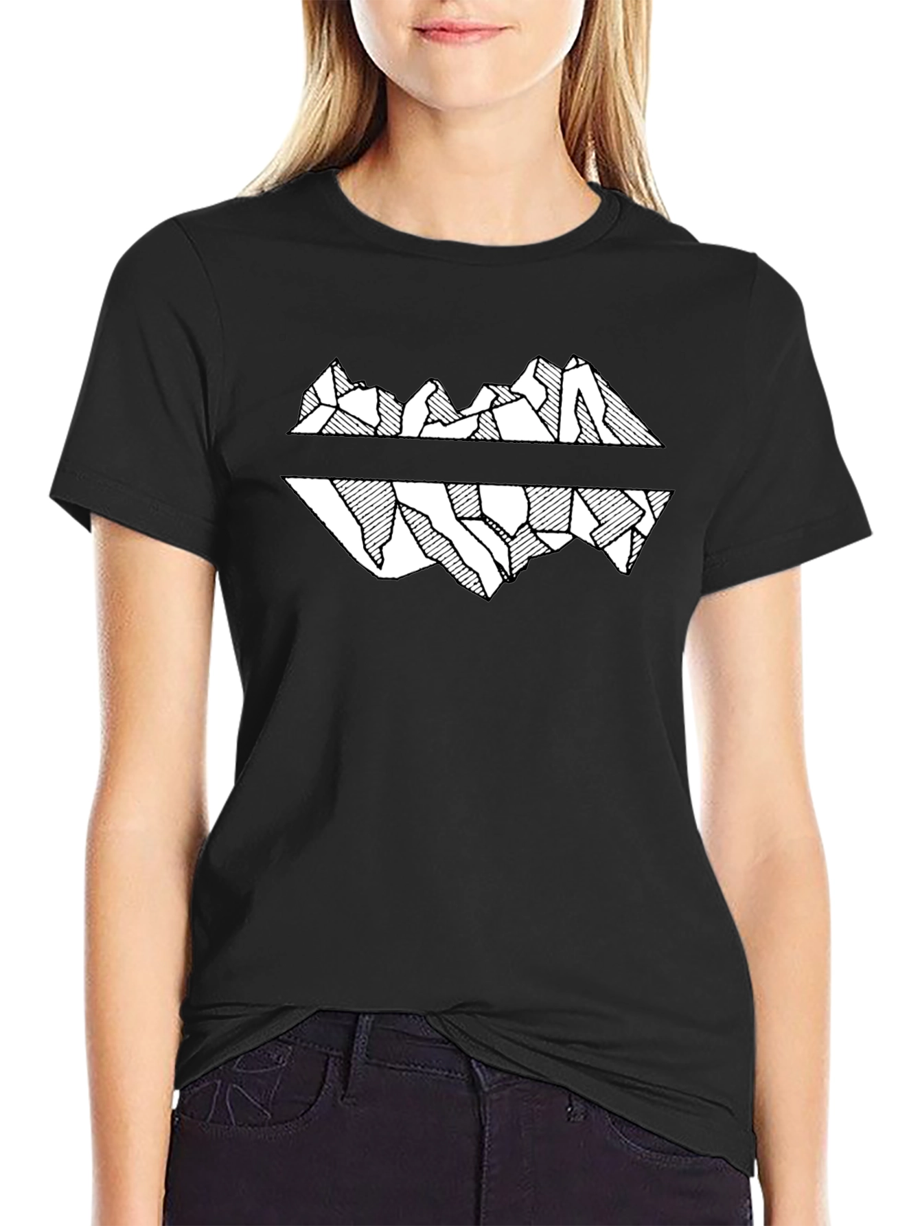 Mountain Reflection Graphic Tee - Black Cotton T-Shirt