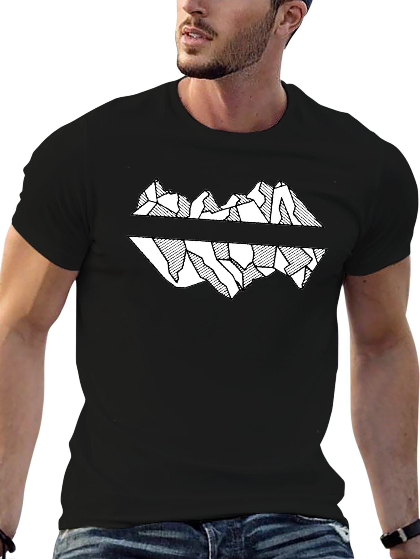 Mountain Reflection Graphic Tee - Black Cotton T-Shirt