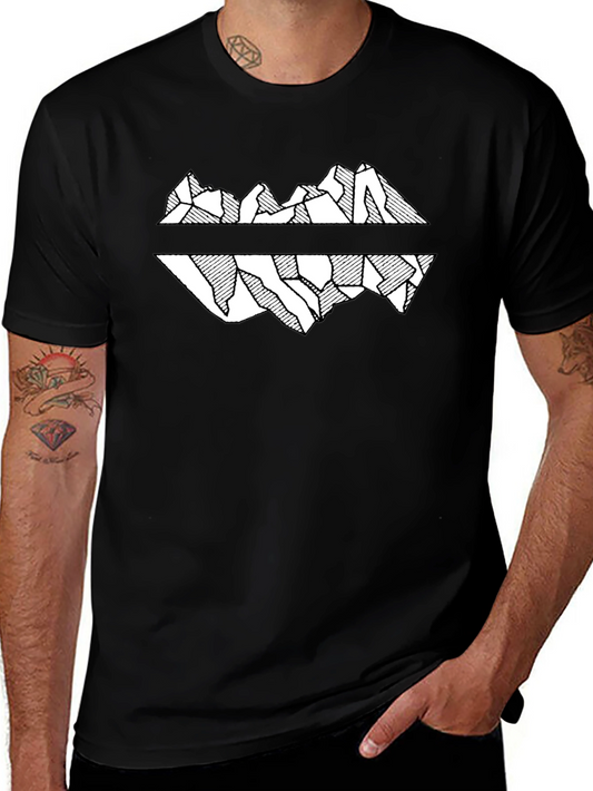 Mountain Reflection Graphic Tee - Black Cotton T-Shirt