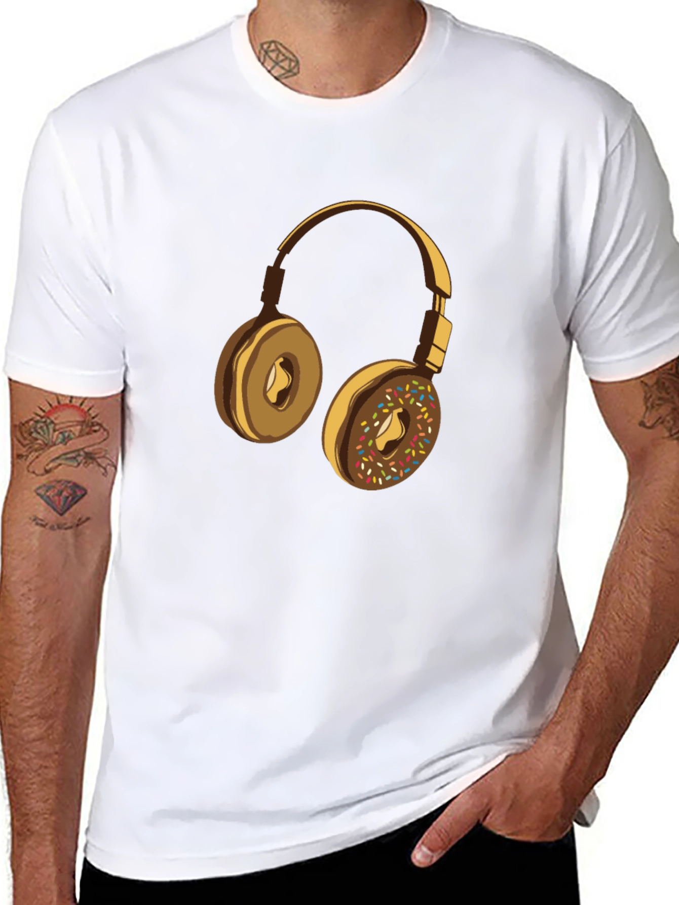 Donut Headphones Graphic Tee - Casual Black T-Shirt