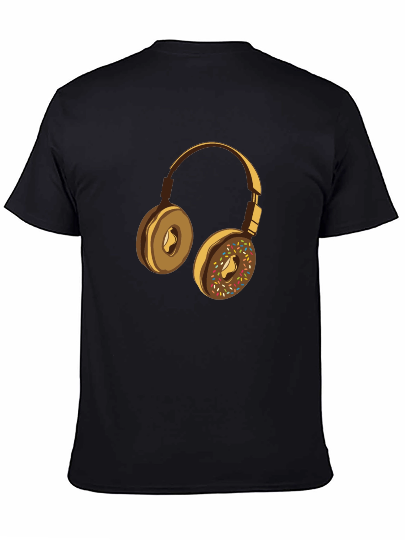 Donut Headphones Graphic Tee - Casual Black T-Shirt
