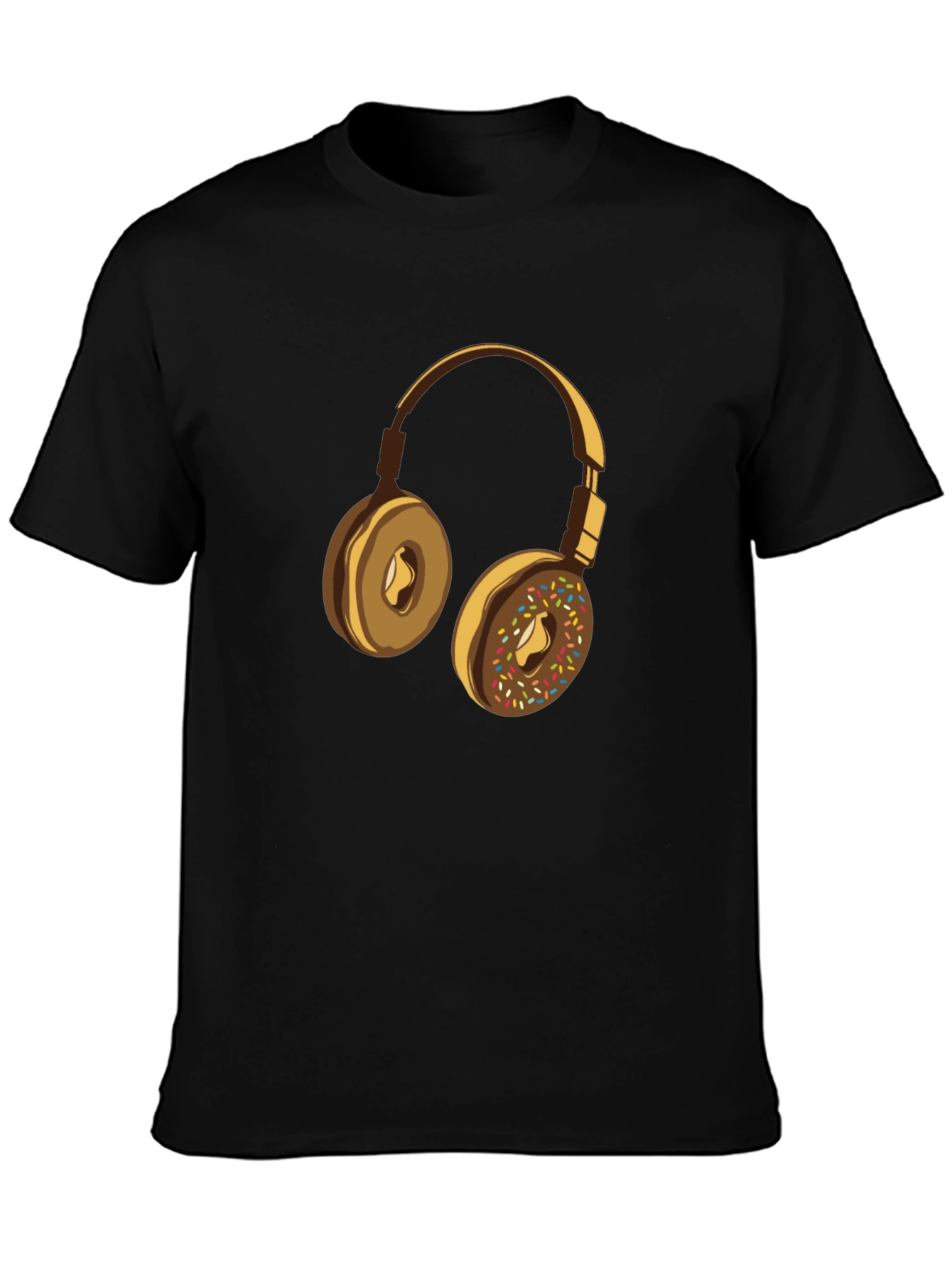Donut Headphones Graphic Tee - Casual Black T-Shirt