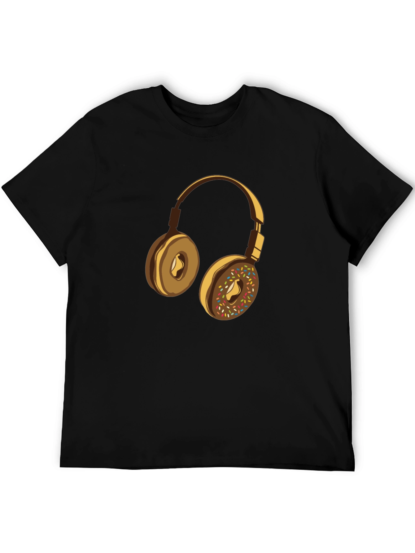 Donut Headphones Graphic Tee - Casual Black T-Shirt