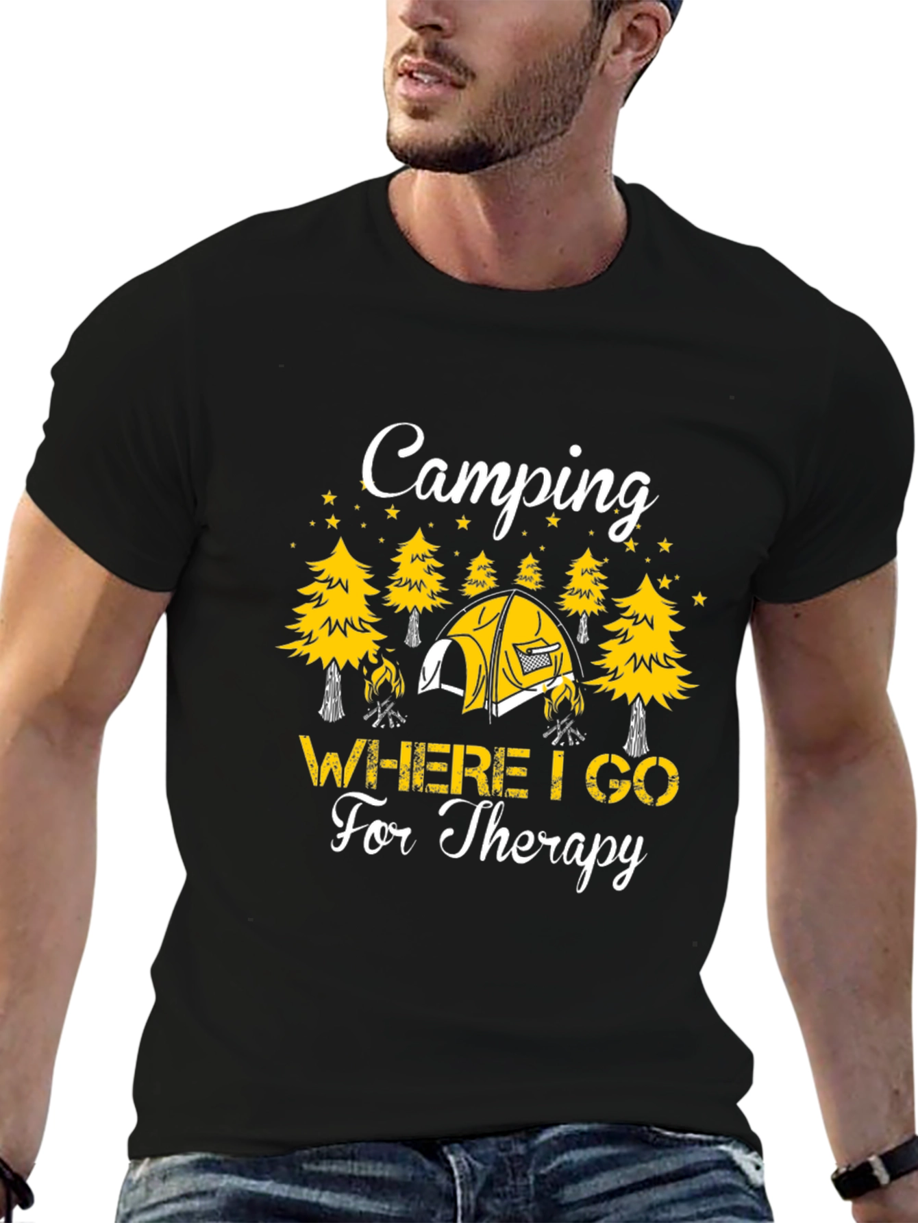 Camping Therapy T-Shirt - Unisex Black Tee
