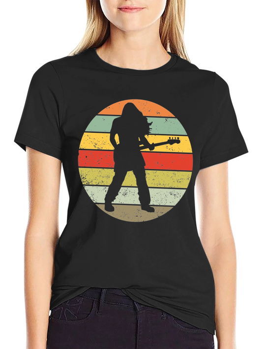 Retro Rock Guitarist Black T-Shirt