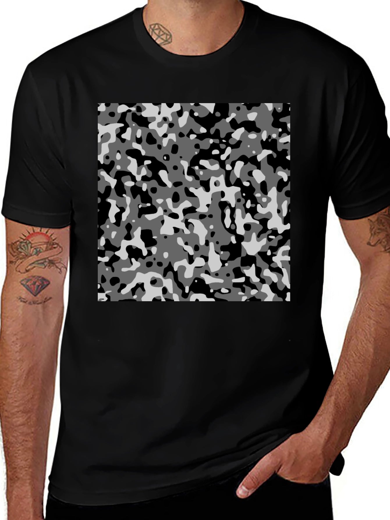 Urban Camo Print Black T-Shirt