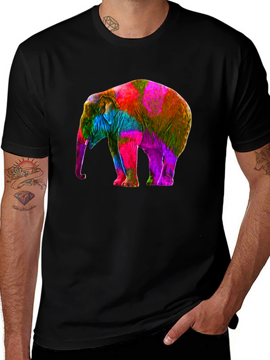 Colorful Elephant Graphic Tee - Mens Black T-Shirt