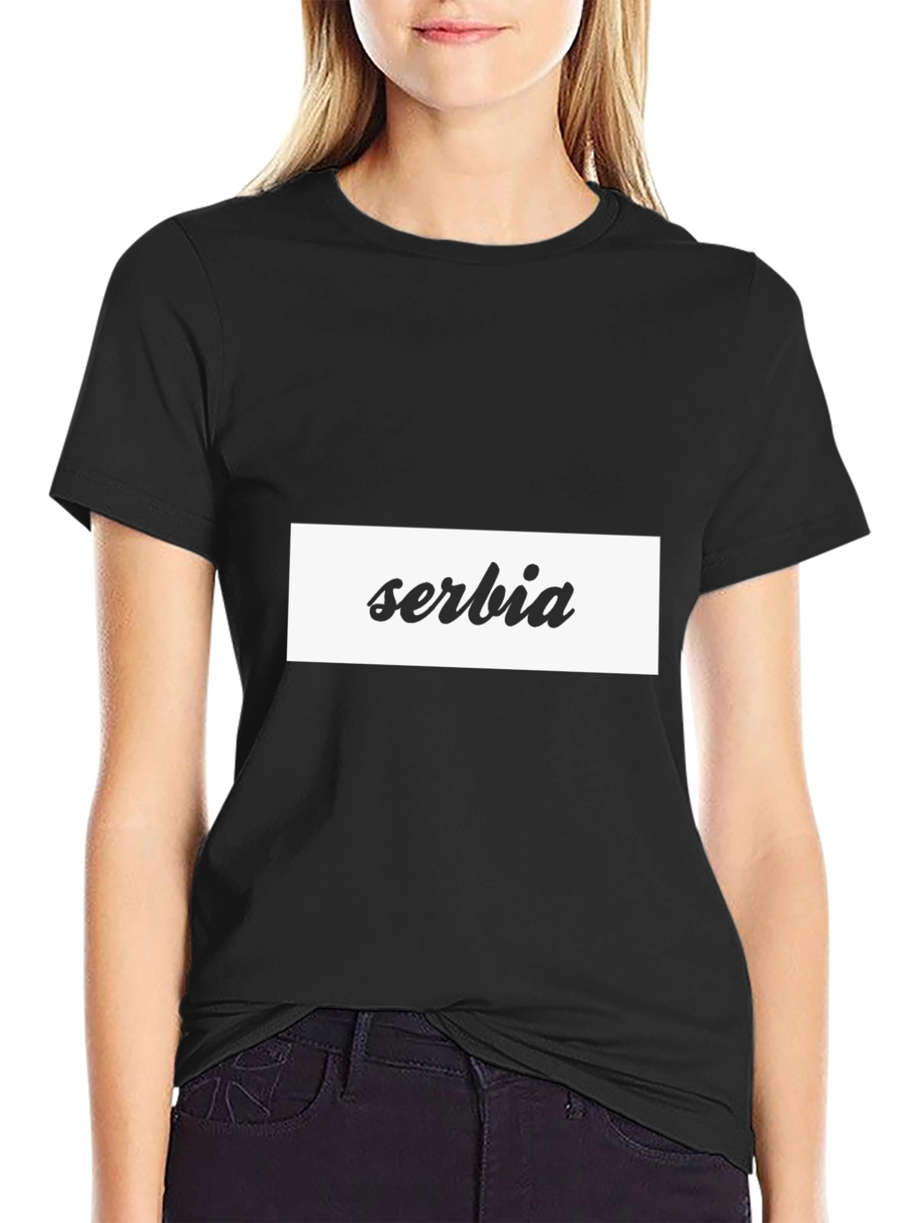 Serbia T-Shirt - Black Cotton Blend Casual Tee