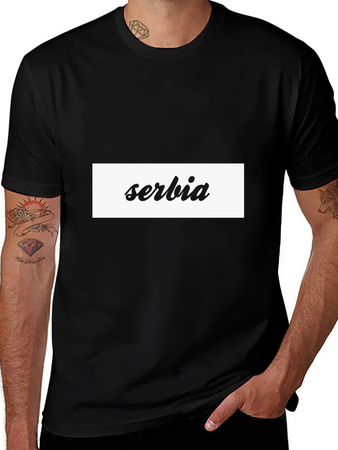 Serbia T-Shirt - Black Cotton Blend Casual Tee