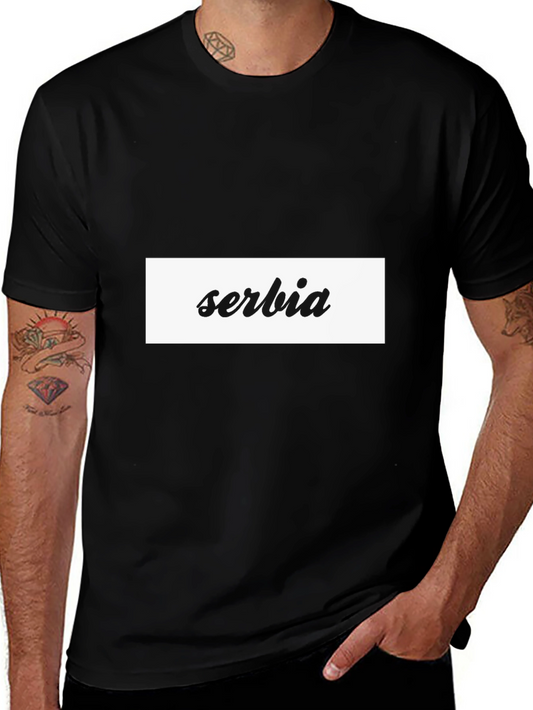 Serbia T-Shirt - Black Cotton Blend Casual Tee