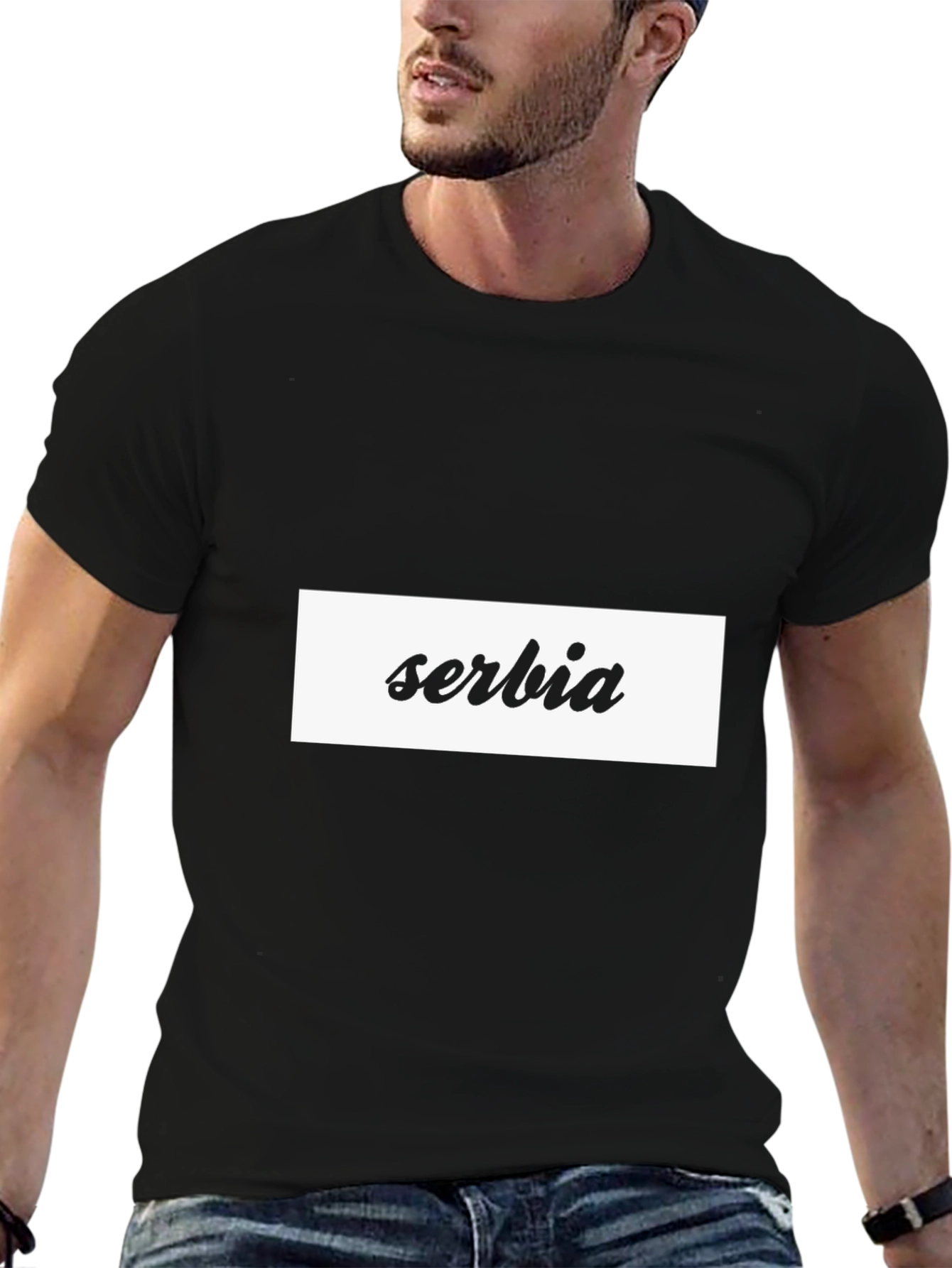 Serbia T-Shirt - Black Cotton Blend Casual Tee